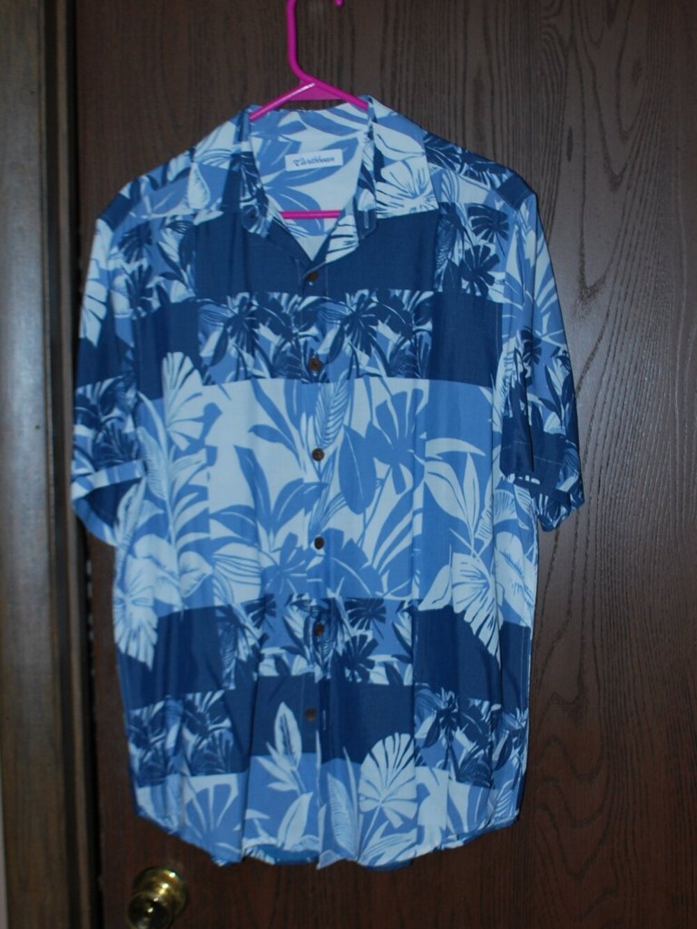 Caribbean Two-tone Blue & White Short-sleeve Shirt - M
